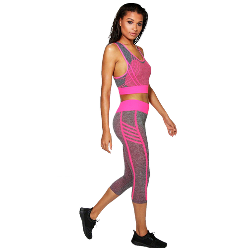 Zoe Neon Stripe Sports Crop Running Legging Set
